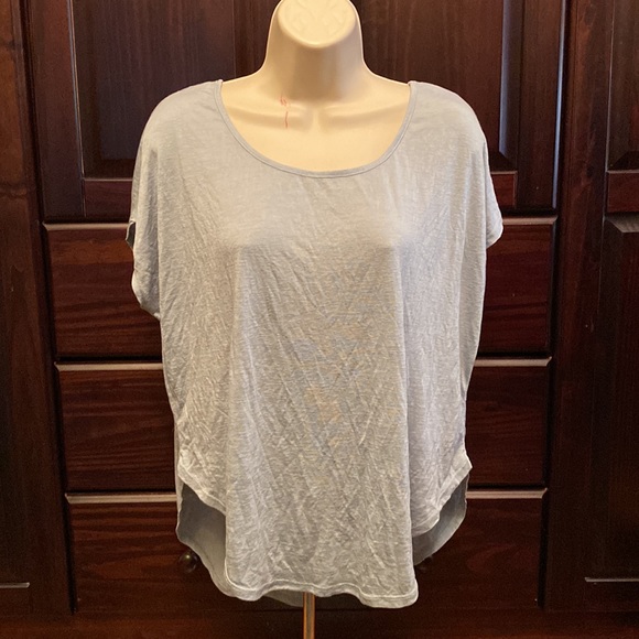 💰SAVVI SM-MD Light Blue Oversized Relaxed Boxy Curved Hi Low Hem TIDES Top - Picture 6 of 13